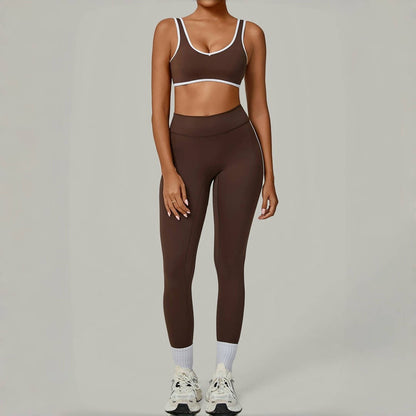 Yoga Suit Sports Fitness High Waist Peach Hip Tight Removable Padding Sports Bra Outfit Running Workout Clothes Gym Leggings Set