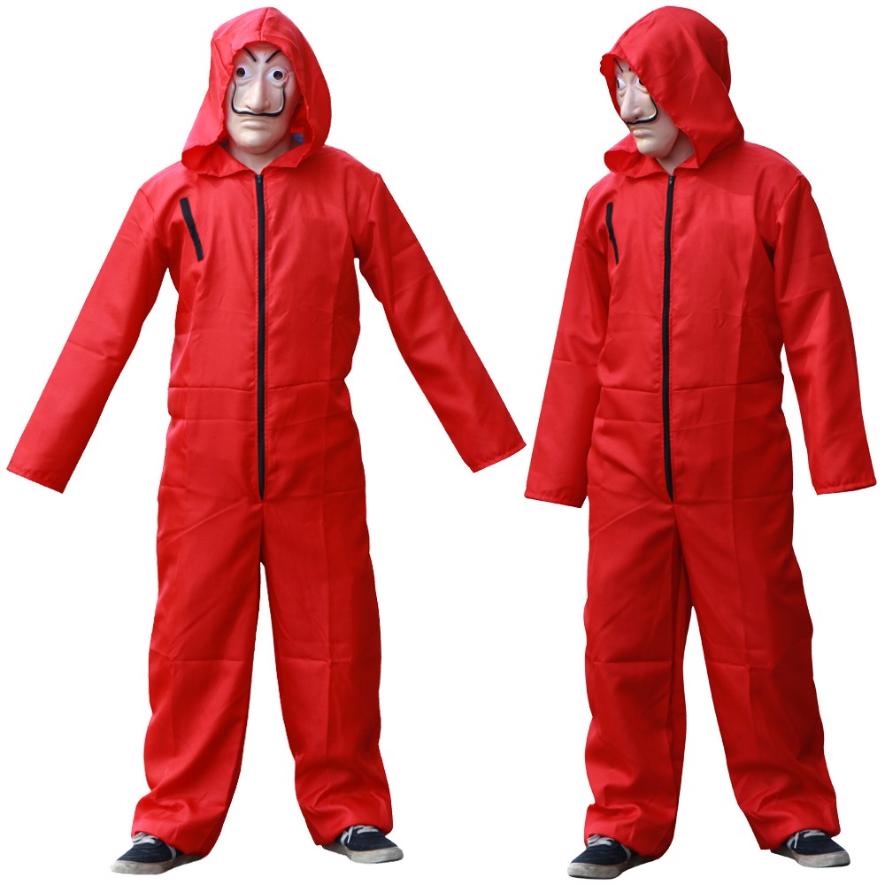 Red game Cosplay jumpsuit, party sportswear set, props, classic costumes, belts, full sets of masks Halloween party workwear
