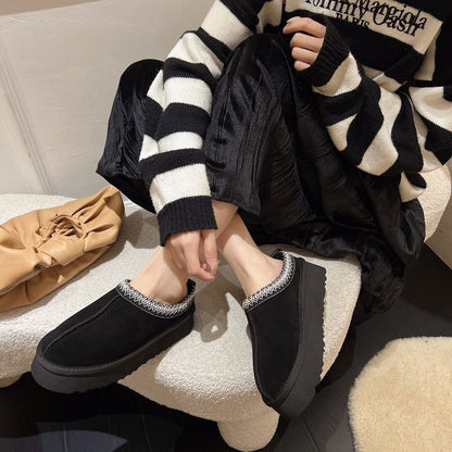 Snow Boots for Women 2024 Winter New Cashmere Warm Platform Without Heel-covered Hair Half Slipper Cotton Shoes for Women Q426
