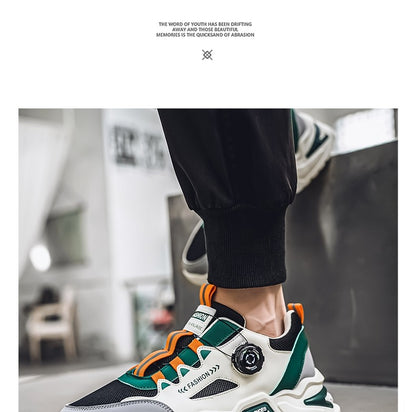 Tênis masculino coreano com fivela rotativa, moda casual, esportivo, para as quatro estações, solado macio, antiderrapante, para corrida ao ar livre, tênis de estudante
