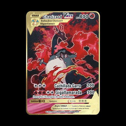 Pokémon 183200 Pontos Alto HP Cartas de Metal Douradas Pretas Inglês Francês Vmax Mega GX Coleção de Cards Charizard Pikachu Mewtwo