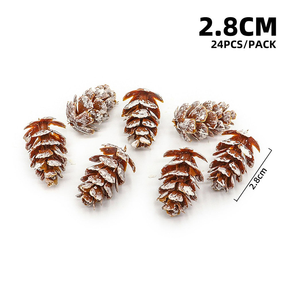 24Pcs Christmas Fake Pine Cones Xmas Tree Hanging Ornament Flowers Wreaths Pendant for Festival Wedding Party Gift Navidad Natal