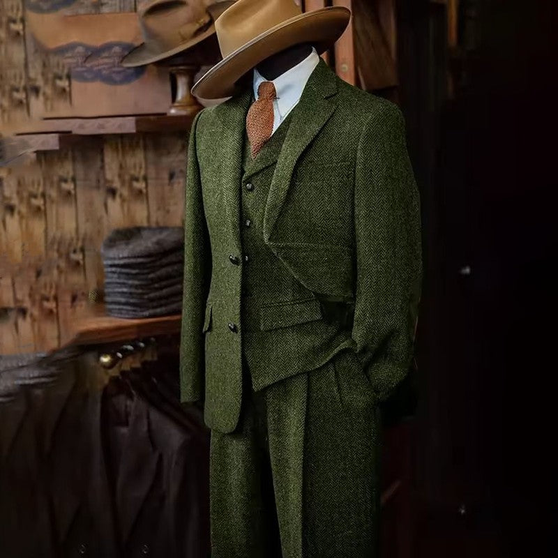 Men's Three-piece Suit Herringbone Pattern Single Breasted Slim Fit Suits for Men Suit Set Luxury 2025 Costumes Man Formal Suits