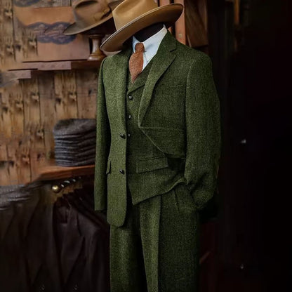 Men's Three-piece Suit Herringbone Pattern Single Breasted Slim Fit Suits for Men Suit Set Luxury 2025 Costumes Man Formal Suits