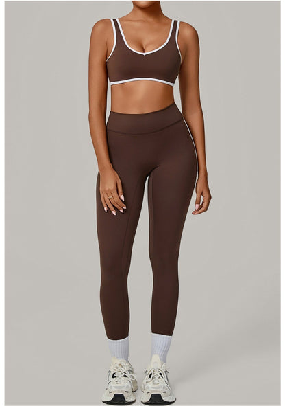 Yoga Suit Sports Fitness High Waist Peach Hip Tight Removable Padding Sports Bra Outfit Running Workout Clothes Gym Leggings Set