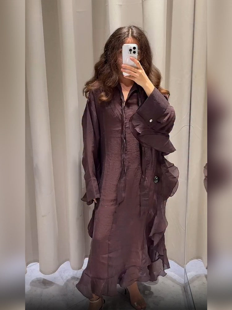 Summer Pleated A-line Midi Dress Women's Casual Lace Up Loose High Waist Solid R