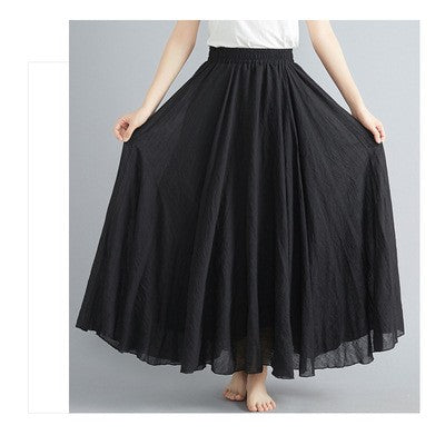 High Quality Cotton Linen Maxi Skirt Womens Casual Elastic High Waist Pleated A-Line Beach Skirts Boho Saia Feminina Faldas Jupe