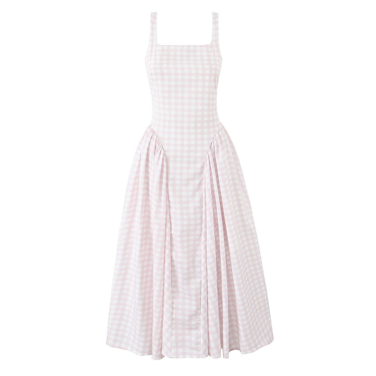 YENKYE Lace Up Bandage Plaid Sling Dress Women Elegant Square Neck Low Waist A-l
