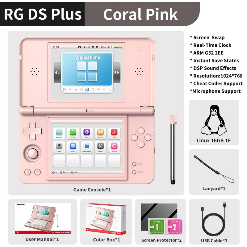 Anbernic RG DS Plus Retro Handheld Game Console 4.3" IPS Dual Screens Linux 16GB 4000mAh DS Plus Streaming Portable Games Player