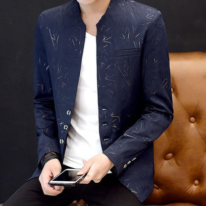 Men Vintage Stand Collar Fake Pockets Buttons Korean Style Casual Business Men s Groom Wedding Gown Blazers