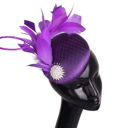 Lindo Fascinador de Cabelo de Cetim Magenta Festa Noturna Formal Chapéu para Senhoras de Igreja Chapéu de Casamento Nupcial com Penas