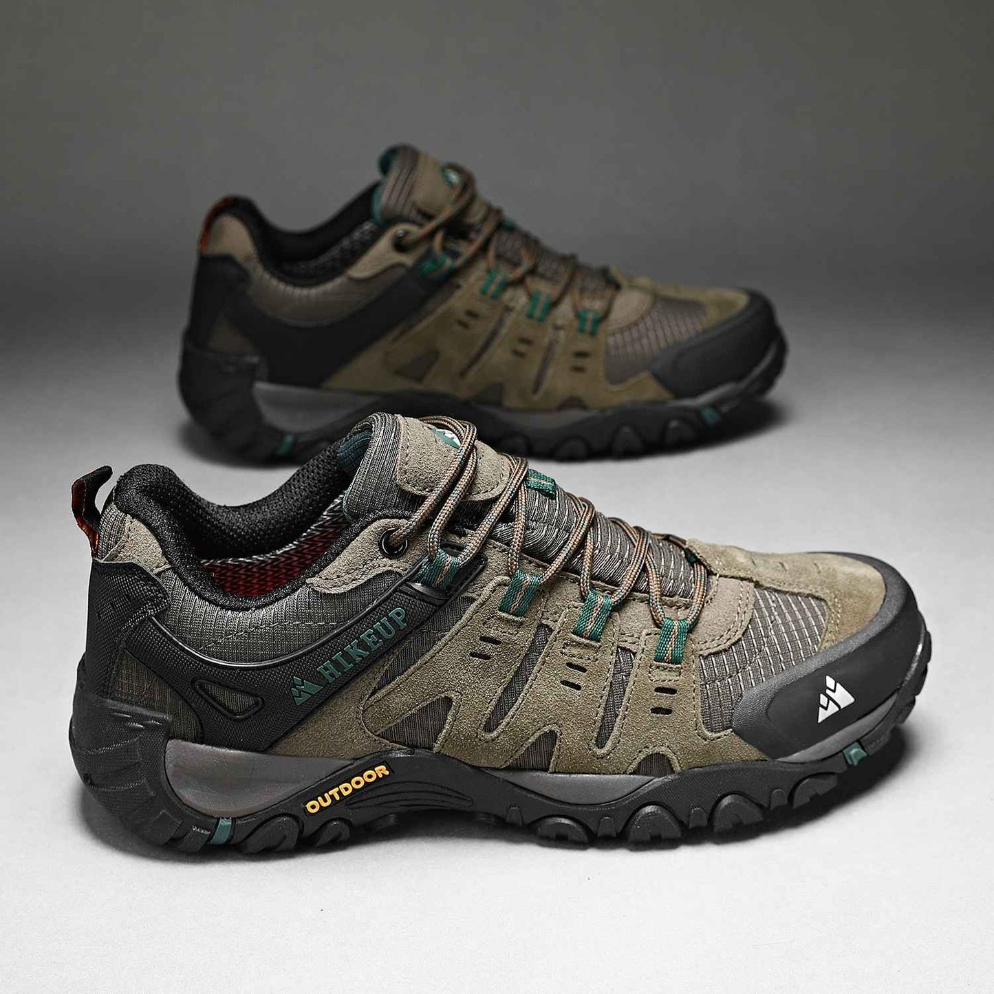 HIKEUP Tênis Masculino de Caminhada em Couro Camurça, Calçados Outdoor Resistentes ao Desgaste Masculinos para Trekking, Caminhada, Caça e Tênis Táticos