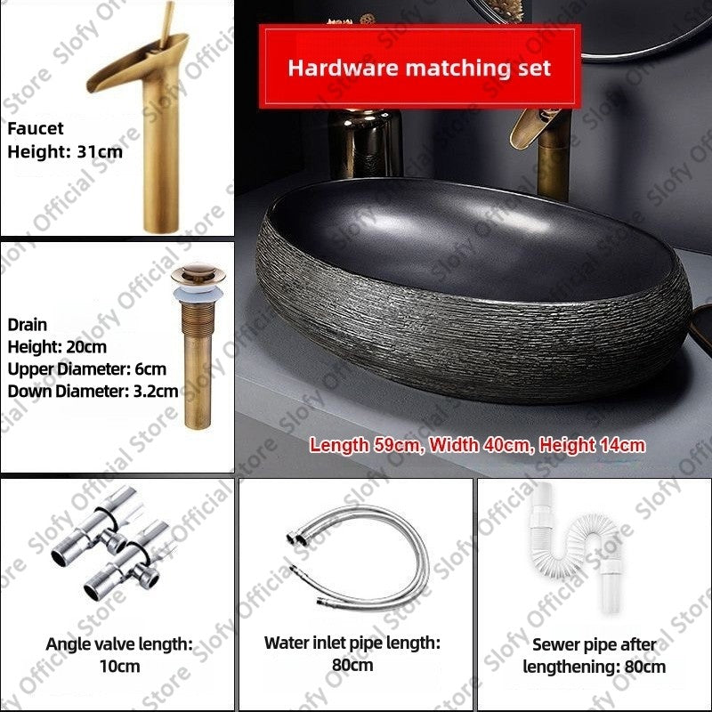Retro Art Ceramic Sink Multiple Styles Black Washbasin Single Bowl Low-Key Luxury Countertop Basins For Household Hotel Bathroom
