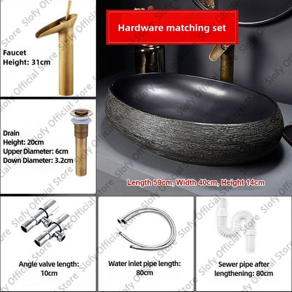 Retro Art Ceramic Sink Multiple Styles Black Washbasin Single Bowl Low-Key Luxury Countertop Basins For Household Hotel Bathroom