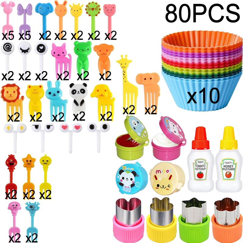 Mini Garfos de Fruta para Crianças Animais Fofos Palitos para Lanches com Cortador de Vegetais Conjunto de Divisórias de Silicone para Lancheira