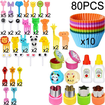 Mini Garfos de Fruta para Crianças Animais Fofos Palitos para Lanches com Cortador de Vegetais Conjunto de Divisórias de Silicone para Lancheira