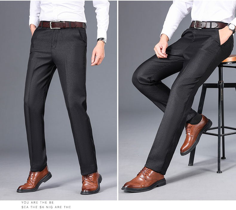 Top Quality 100% Cotton New Brand Casual Fashion Business Straight Long Dress Pants High Waist Trousers Men's Clothing