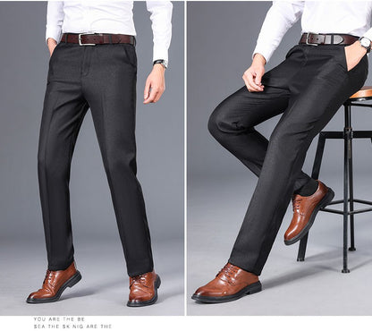 Top Quality 100% Cotton New Brand Casual Fashion Business Straight Long Dress Pants High Waist Trousers Men's Clothing