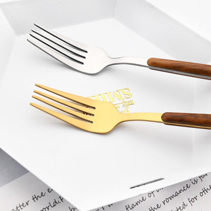Drmfiy 24 Peças Talheres Marrons Prateados de Aço Inoxidável Imitação Cabo de Madeira Prateado Faca Colher Garfo Conjunto de Talheres Utensílios de Mesa