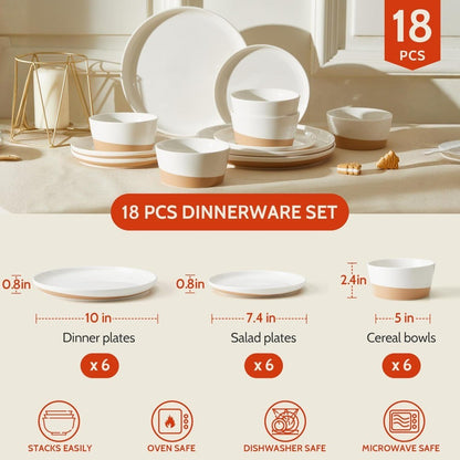 Sweese 18 Pieces Porcelain Dinnerware Set, Modern Dish Set for 6, Hand Painted Kitchen Plates and Bowls Sets, Scratch Resistant
