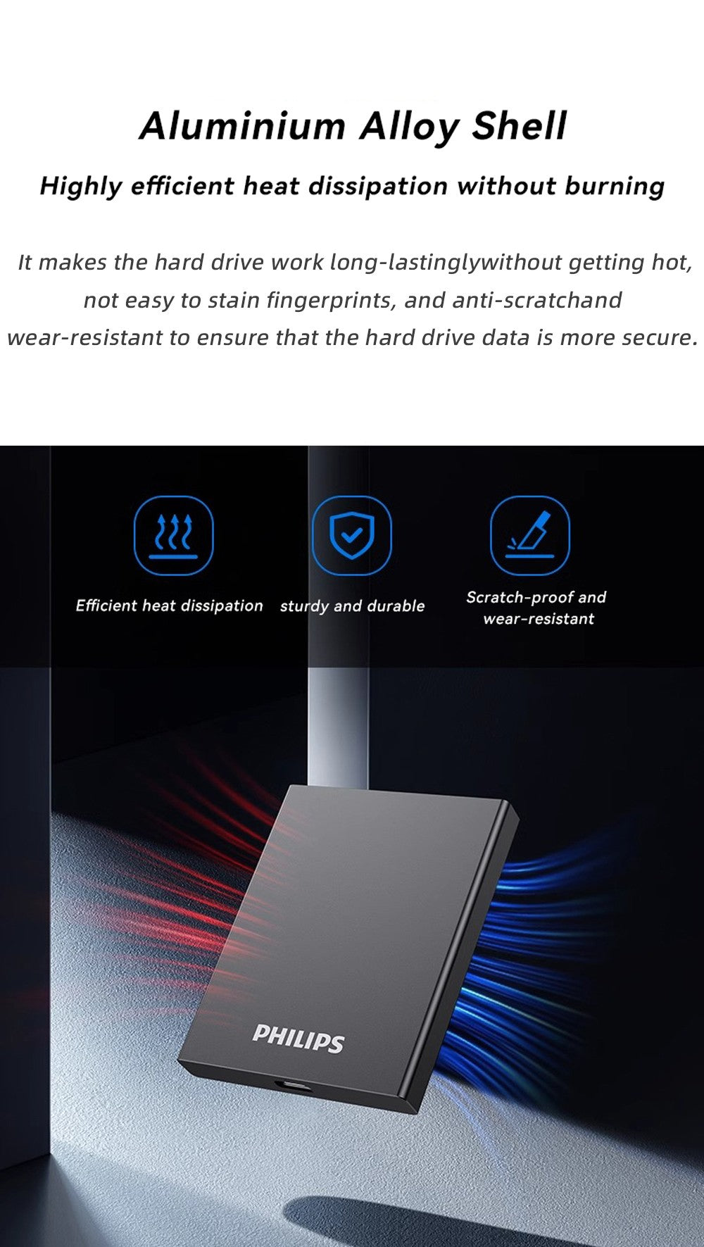 PHILIPS Portable SSD, 1TB External Solid State Drive, Speeds Up to 550MB/s, USB 3.2 Gen 2, Reliable Storage for Gaming, Students