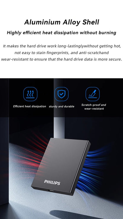 PHILIPS Portable SSD, 1TB External Solid State Drive, Speeds Up to 550MB/s, USB 3.2 Gen 2, Reliable Storage for Gaming, Students