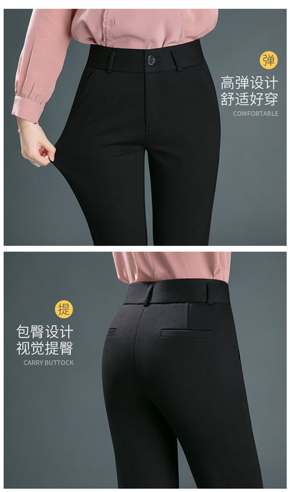 Stretch High Waist Trousers Women's Fashion Casual Pants Black Khaki Navy Blue Slacks Women Pantalones