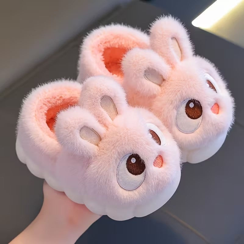Boys & Girls Autumn Winter Cotton Slippers Kids Slip-On Warm Shoes Cute Rabbit Non-slip Soft Comfortable Plush Home Indoor Shoes
