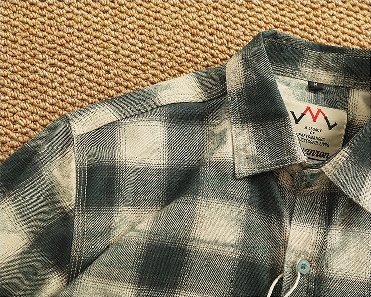 Autumn New Japanese Retro Long-Sleeve Lapel Plaid Cargo Shirt Men's Simple 100% Cotton Washed Pocket Casual Blouses Thin Coat