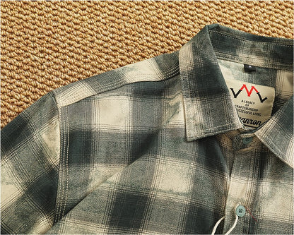 Autumn New Japanese Retro Long-Sleeve Lapel Plaid Cargo Shirt Men's Simple 100% Cotton Washed Pocket Casual Blouses Thin Coat