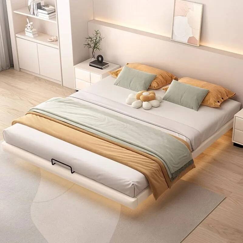Estrutura de Cama King Size Quarto de Casal Queen Moderna de Luxo Preta Estrutura de Cama de Metal Lounge Cama Elástica Pula Móveis que Economizam Espaço