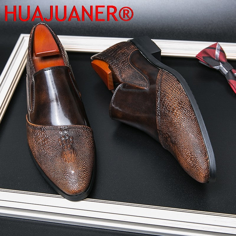 Luxury Crocodile Pattern Men Business Loafers Big Size Fashion Leather Comfortable Designer Wedding Social Formal Platform Shoes