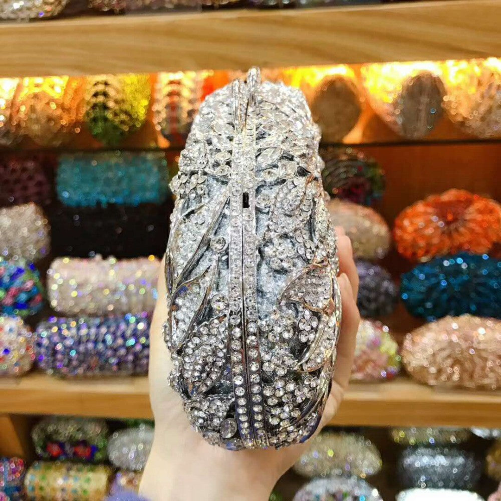 XIYUAN women red/pink/blue/gold/silver Hollow Out Flower Birthday party Crystal Evening bag Clutch purse Minaudiere Handbags