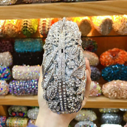 XIYUAN women red/pink/blue/gold/silver Hollow Out Flower Birthday party Crystal Evening bag Clutch purse Minaudiere Handbags