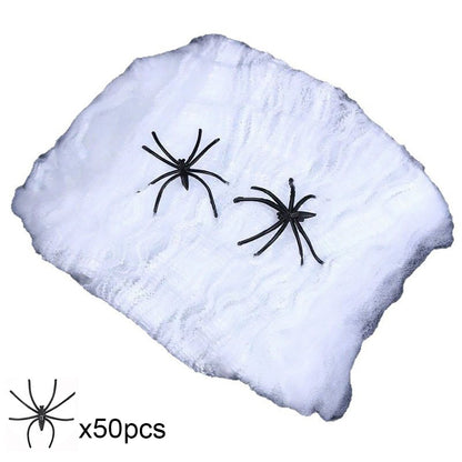 Runtow Luminous Spider Web & 50pcs Black Spider , Halloween Party Decorations,Outdoor Horror Haunted House Decoration Props