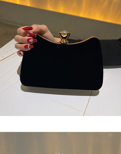 Luxury Black Satin Evening Clutch Bag High-Quality Flannel Small Handbag Elegant Dinner Party Crossbody Wallet for Women