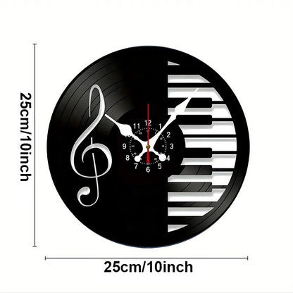 Music Notes Wooden Round Silent Hanging Wall Clock, Suitable For Living Room, Office, Study Room, Bedroom, Home Decoration