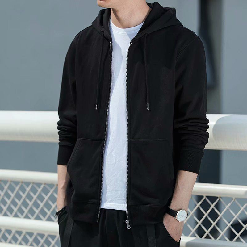 Men's Fleece-Lined Warm Jacket 2024 Autumn Winter New Cardigan Sports Top Casual Hooded Sweatshirt Regular Length China Origin