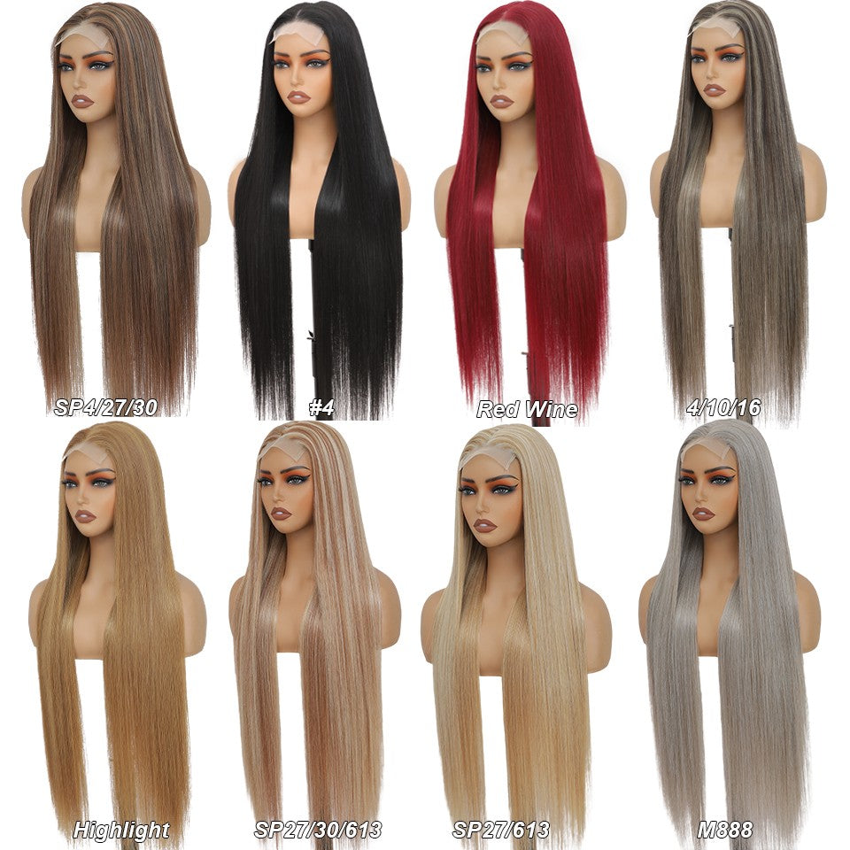 Magicae 330Grams 36Inch 4x4 Lace Front Wigs Chestnut Brown Wigs Ombre Highlight Straight Blond P27/613# High Temperature Cosplay