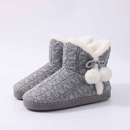 Litfun Winter Warm Plush Boots For Women Outdoor Soft Sole Non-slip Knit Furry Snow Boots Indoor Cozy Fur House Cotton Slippers