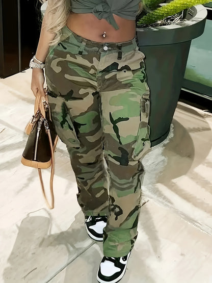 Women's Plus-Size Camo Denim Pants - Stretchy Boyfriend Fit, Street Style Cargo Jeans