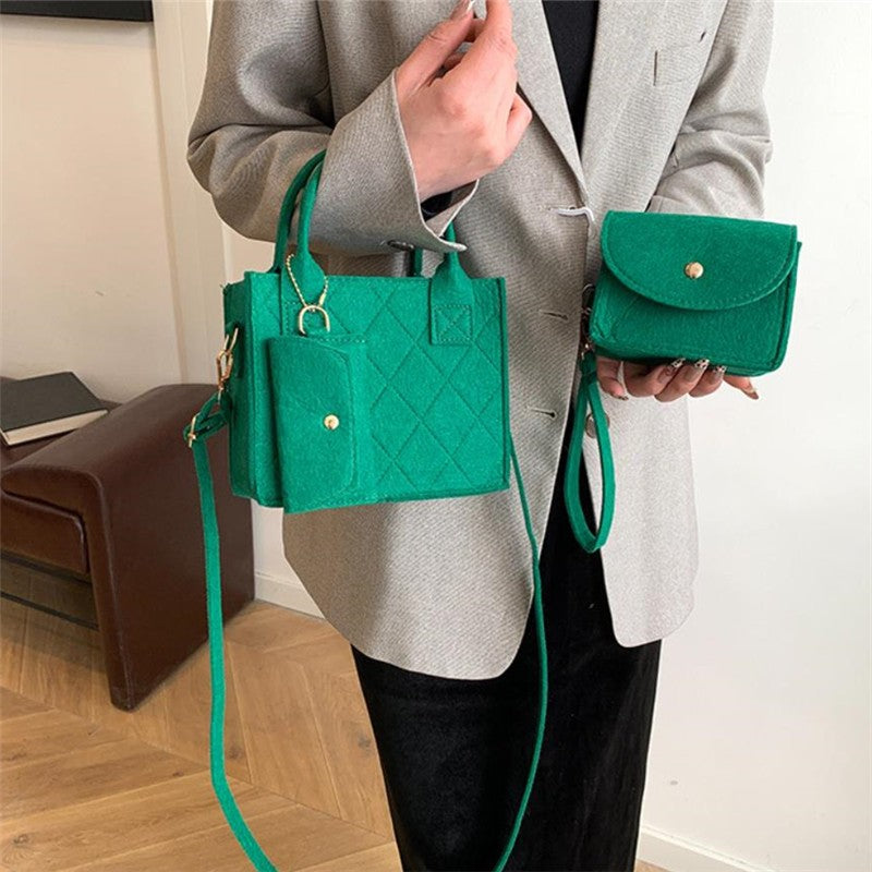 3pcs/set Embossed Women's Handbag Stylish Crossbody Bag, Clutch and Wallet, Solid Color Fabric Shoulder Bag for Women Daily Use