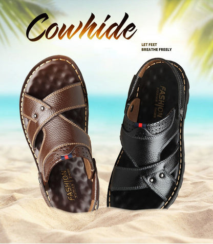 Summer Men Leather Sandals Genuine Leather Non-slip Men Shoes Slippers Outdoor Thick-soled Beach Shoes Comfor Soft Men sandalias