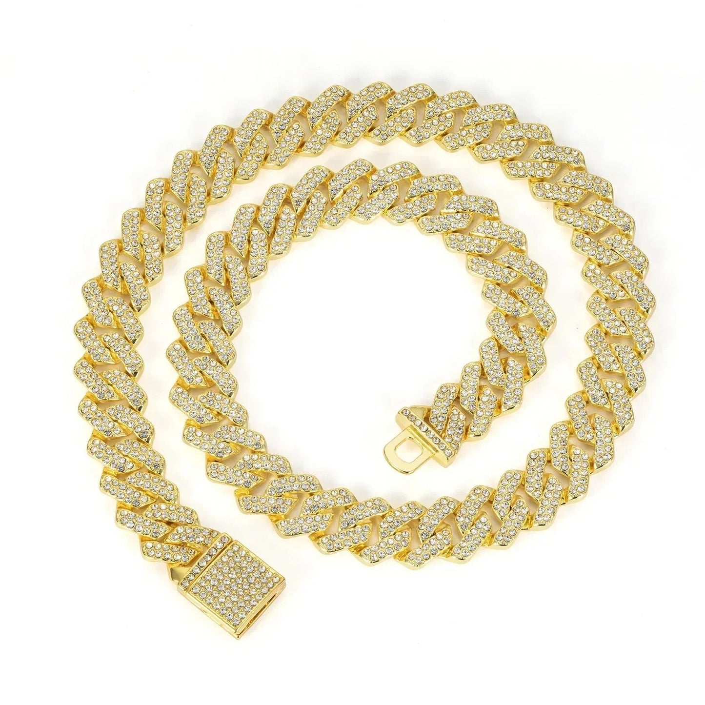 Hip Hop Brilhante Colar Corrente Cubana 15MM Feminino Masculino Cor Prata Strass Gelo Fora Corrente Cubana Punk Joias Colar Presente