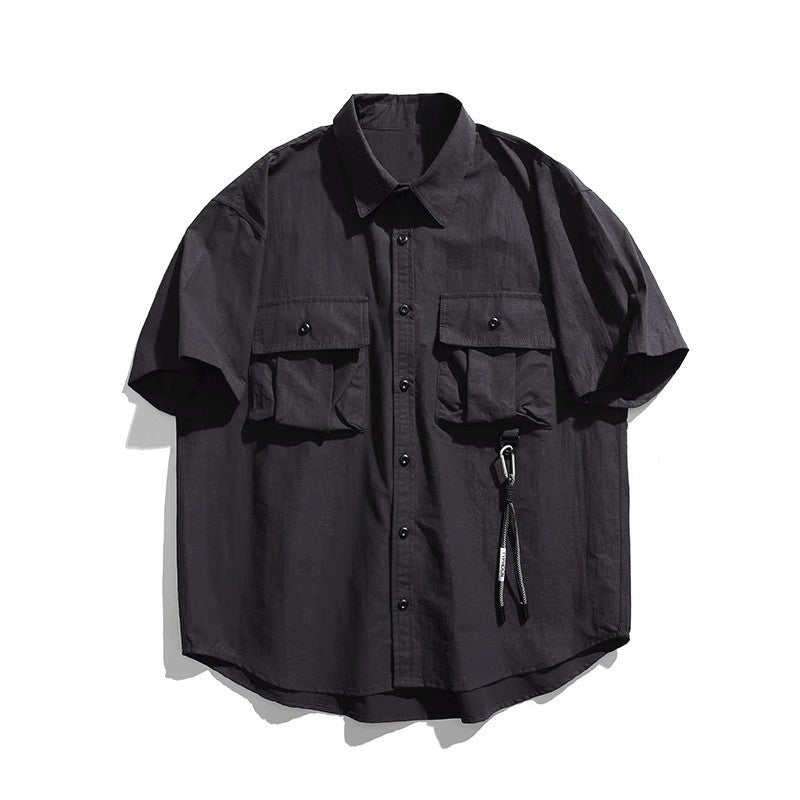 Men's Japanese Style Cargo Shirts Vintage Laple Short Sleeve Shirts 2025 Spring Summer Loose Casual Shirt Jacket Male Streetwear