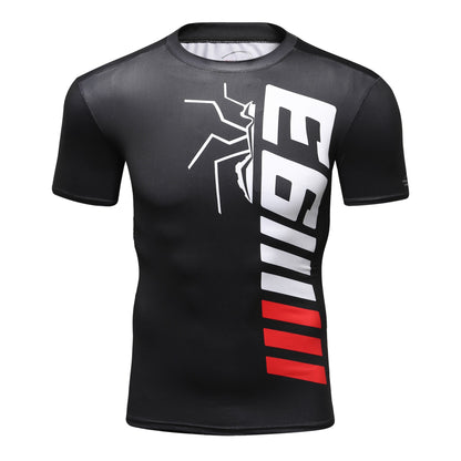 Sportswear Men T-shirt 3D Printing Ant Pattern Novel and Simple, Elastic Compression and Quick-drying Fitness Bodybuilding Shirt