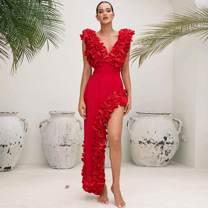 2024 Sexy Red 3D Ruffle Flower One Piece and Skirt set Swimwear beachwear Party Dress  Clearance Wholesale