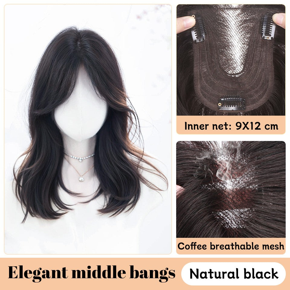 Yelowtim Aplique de Cabelo Sintético com Franja para Mulheres Aumenta o Volume de Cabelo no Topo da Cabeça