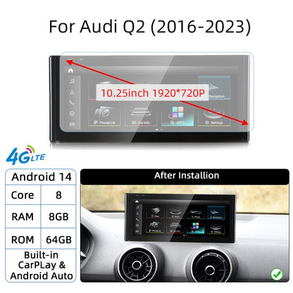 Android 14 Auto Rádio CarPlay Para Audi A1 Q2 2010-2023 GPS Carro Multimedia Player Navi Estéreo DSP WIFI SIM BT Tela de Toque IPS