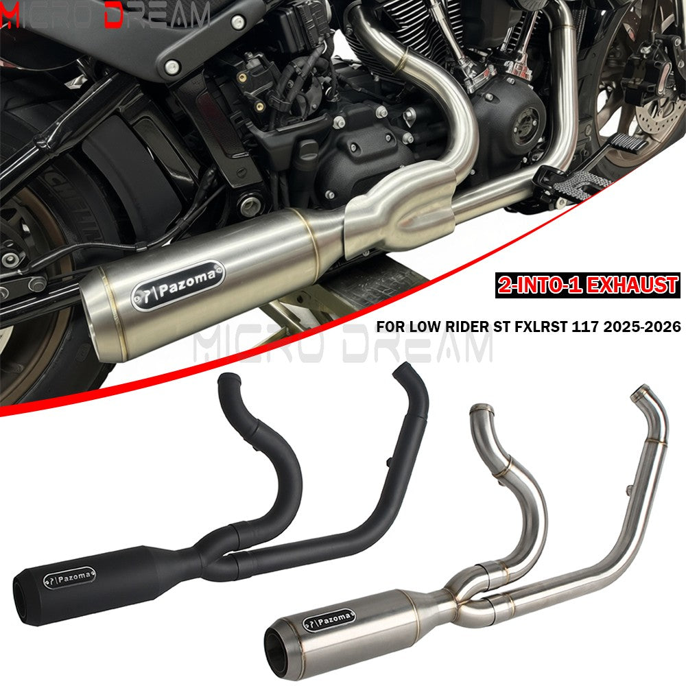 For Harley Softail Low Rider ST FXLRST 117 2025-26 Full Complete Exhaust System Swept-up Muffler Motorcycle Exhaust Pipes 2-In-1